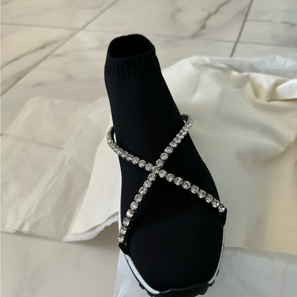 NEW Jimmy Choo black knit sock sneakers w Swarovski crystals - TORRI - EU38 US7 - Picture 6 of 13